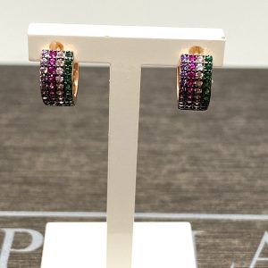 Orecchini  mini cerchio, argento 925% rose gold e cristalli multicolor