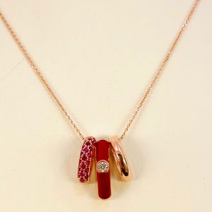 pendente argento 925% rose gold  smalto rosso e cristalli