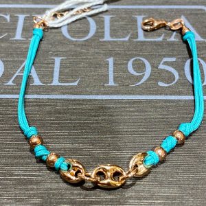 bracciale cordino verde acqua argento 925% rose gold