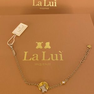 LA LUI’ bracciale bimba  argento 925% medaglione plac. oro pave’ zirconi