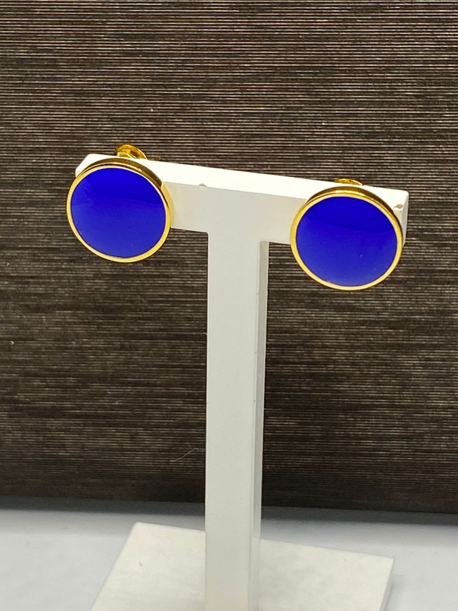 orecchini bottone argento 925% rose gold e smalto blu