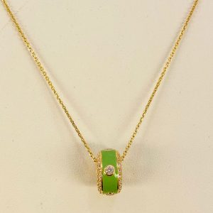 LABRIORO pendente argento 925% yellow gold  smalto verde mela e cristalli
