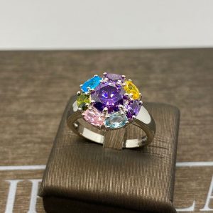 anello  toppa argento 925% silver gold cristalli multicolor