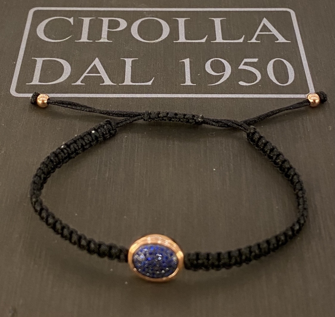 bracciale cordino con  centrale in argento 925% rose gold