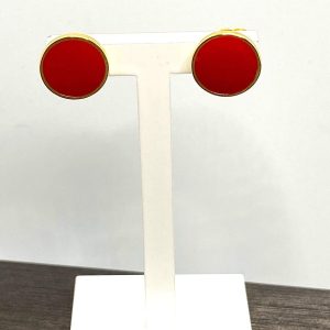 orecchini  bottoni smalto rosso argento 925% yellow gold