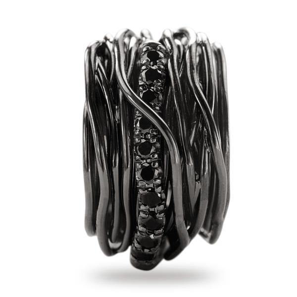 ANELLO ROCK 22 FILI IN ARGENTO BRUNITO 950 AL PALLADIO E DIAMANTI BLACK CT 0,80 - immagine 3