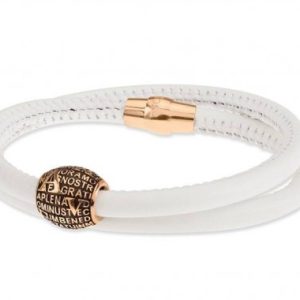 Agios Bracciale Boule Mater in Argento Rosa brunito, pelle naturale bianca
