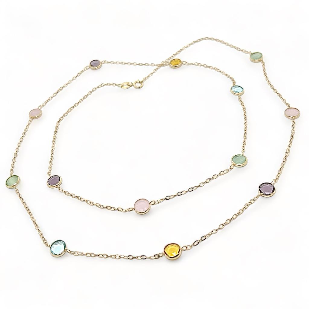 Collana lunga ametista,topazio,quarzo, oro  Art. MAS018