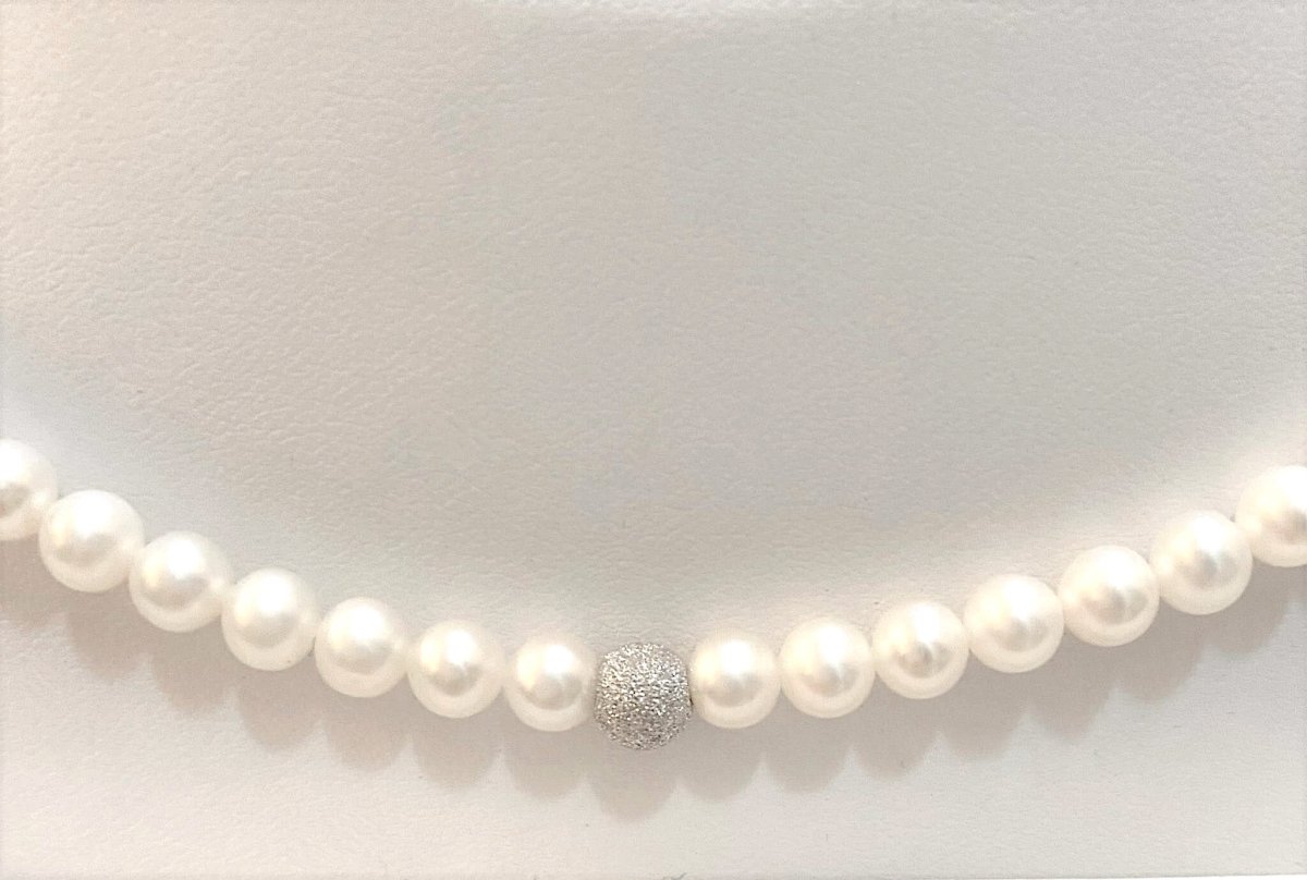 Girocollo perle freshwater  7-7,5 mm sfera diamantata in oro bianco 18kt ART. GRP7-71/2G