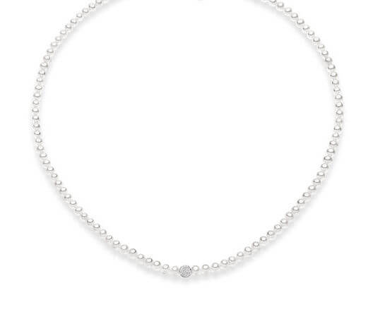Girocollo perle freshwater mm 5,5-6 con sfera in oro bianco 18 KT art. GRP51/2-6(1p)